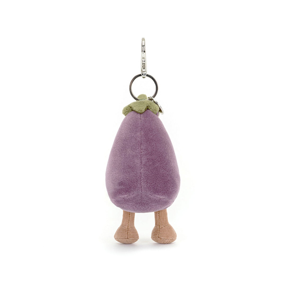 Plush eggplant-shaped keychain on a white background