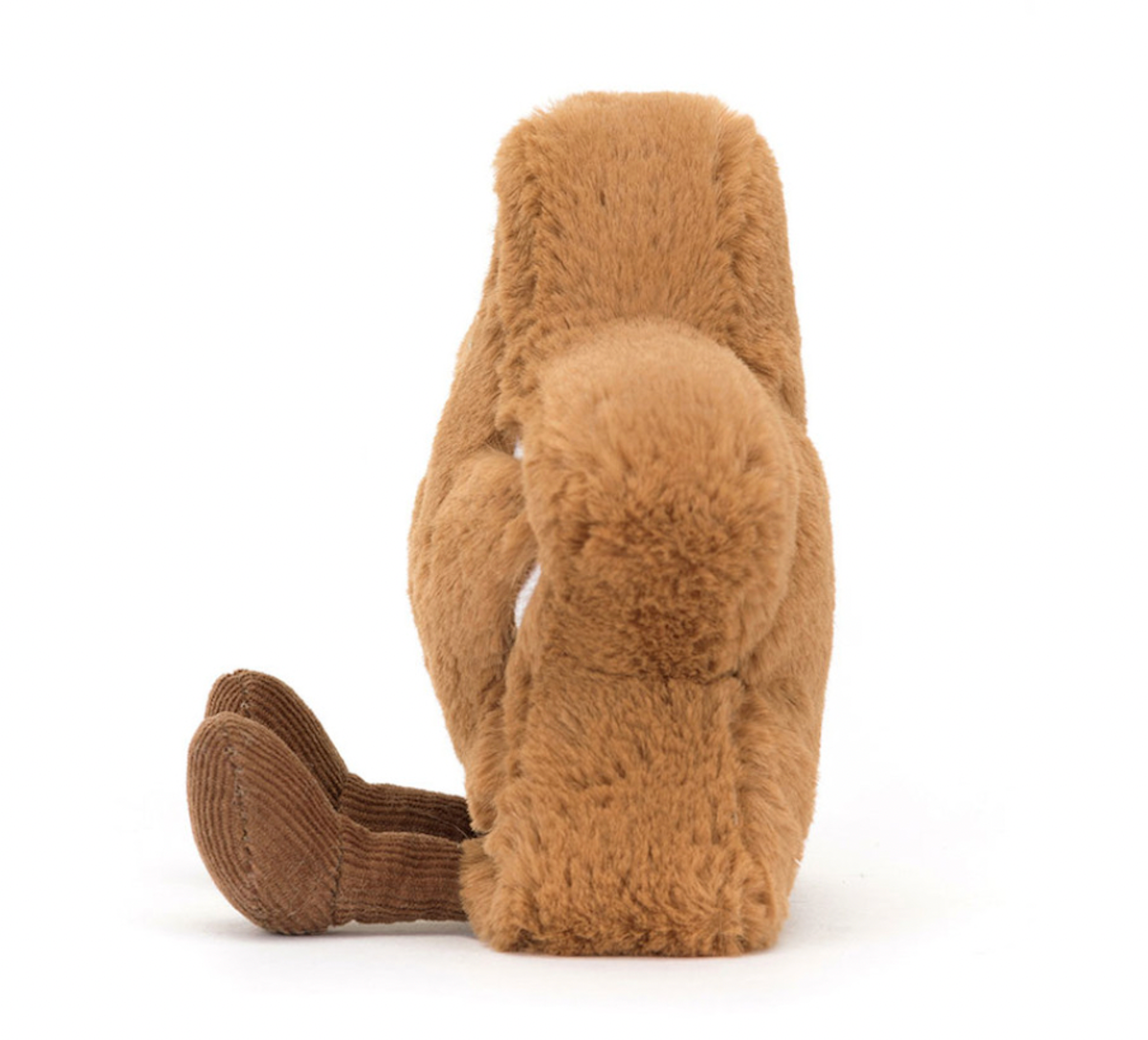 A plush toy resembling a star-shaped cookie with embroidered icing and toffee cord boots, primarily in brown color.