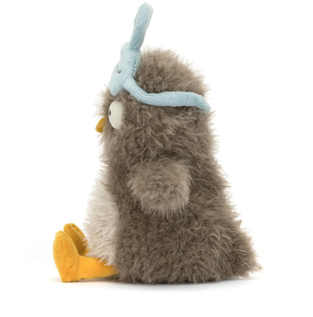 Owl soft toy with bluw sleep mask on