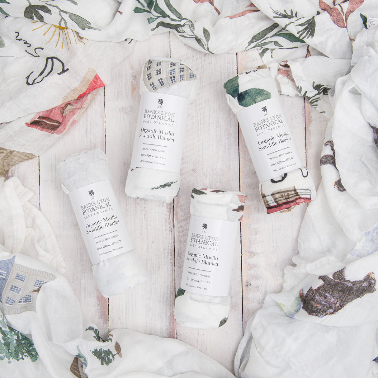 Banks Lyon Botanical Organic baby Muslin Swaddle Blankets