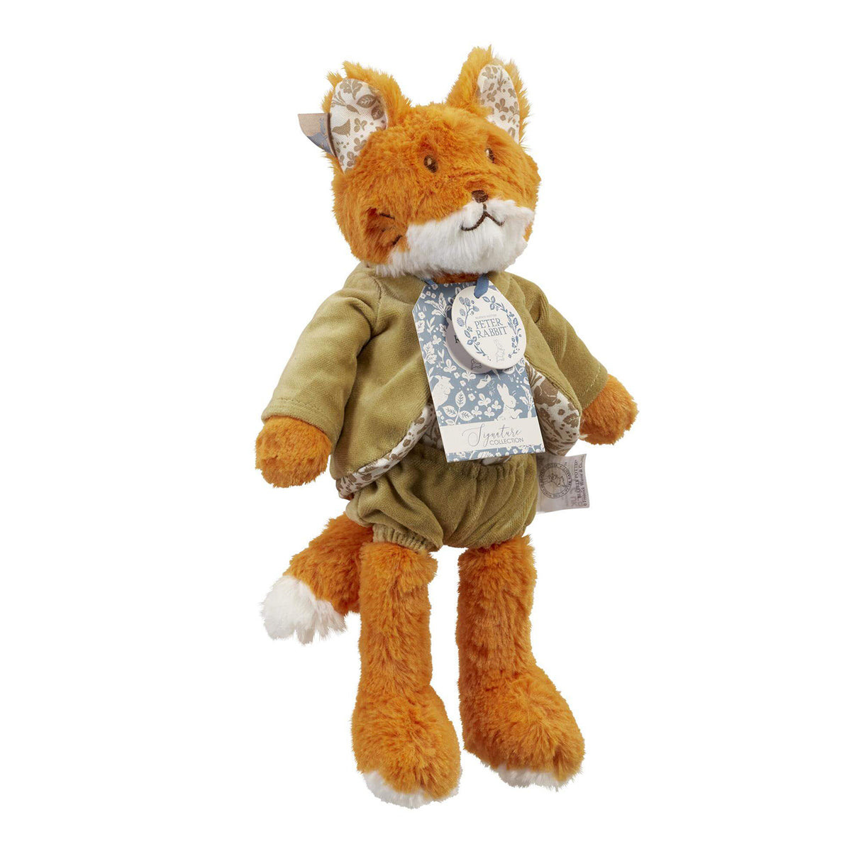 Beatrix Potter Mr Todd Plush fox toy with a green outfit on a white background