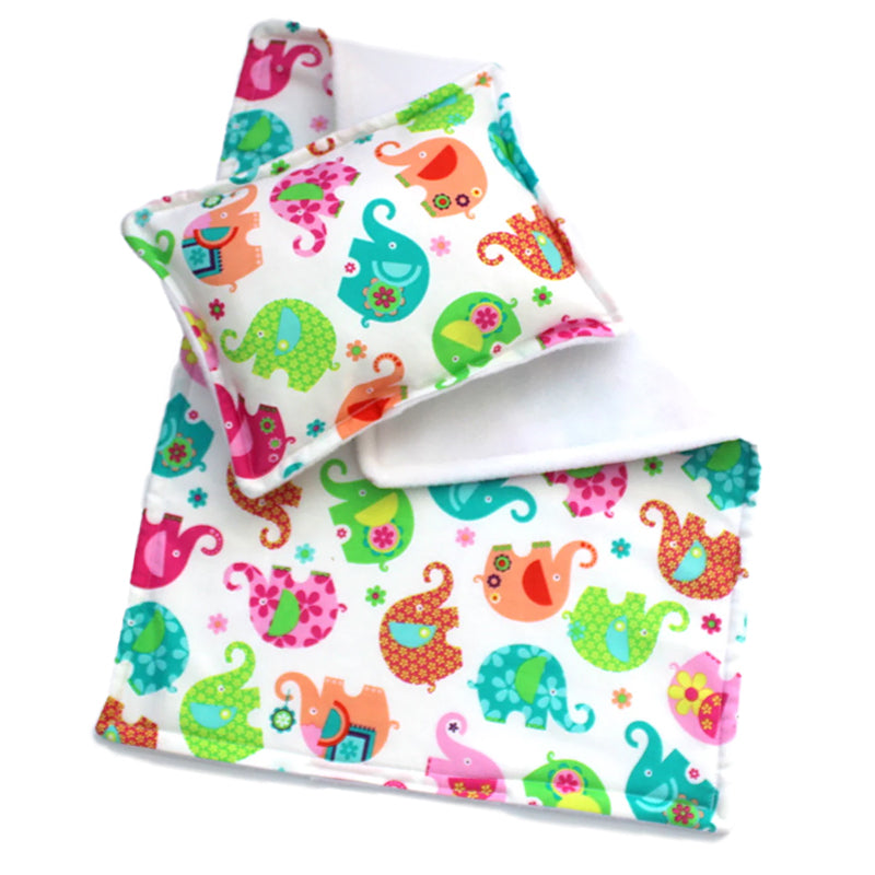 Dolls Cot Pram Blanket Set Elephant Print