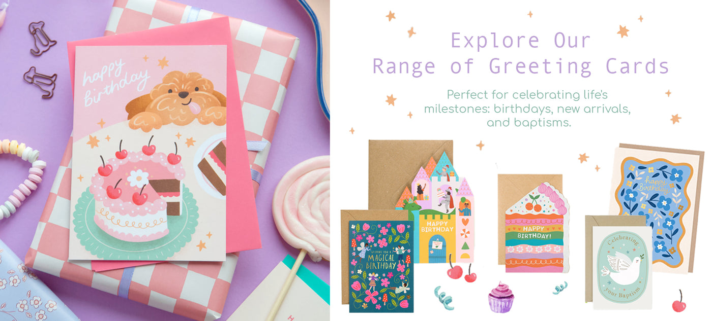 Greeting card Banner showing cards and text