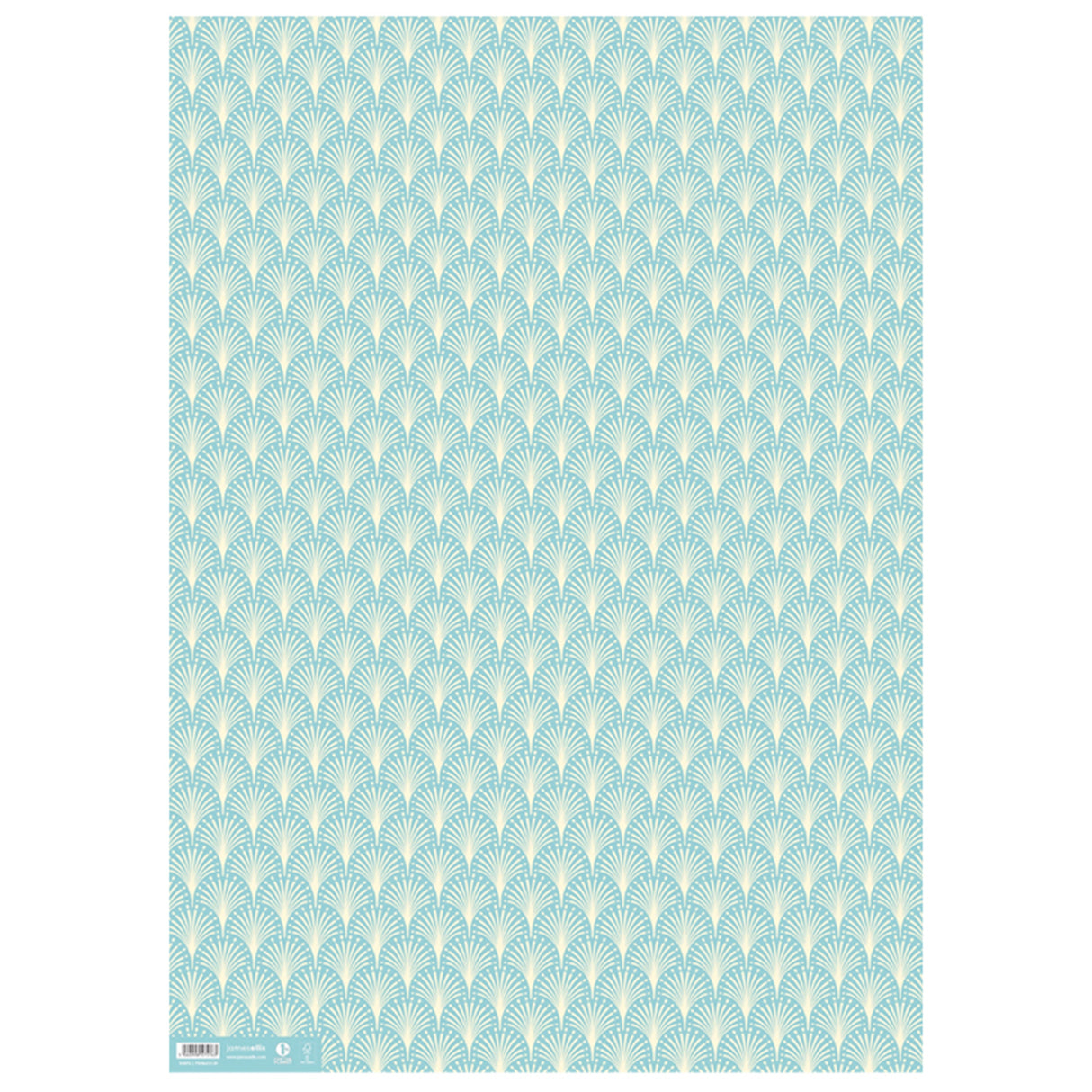 Patterned paper with geometric art deco
design on a light blue background