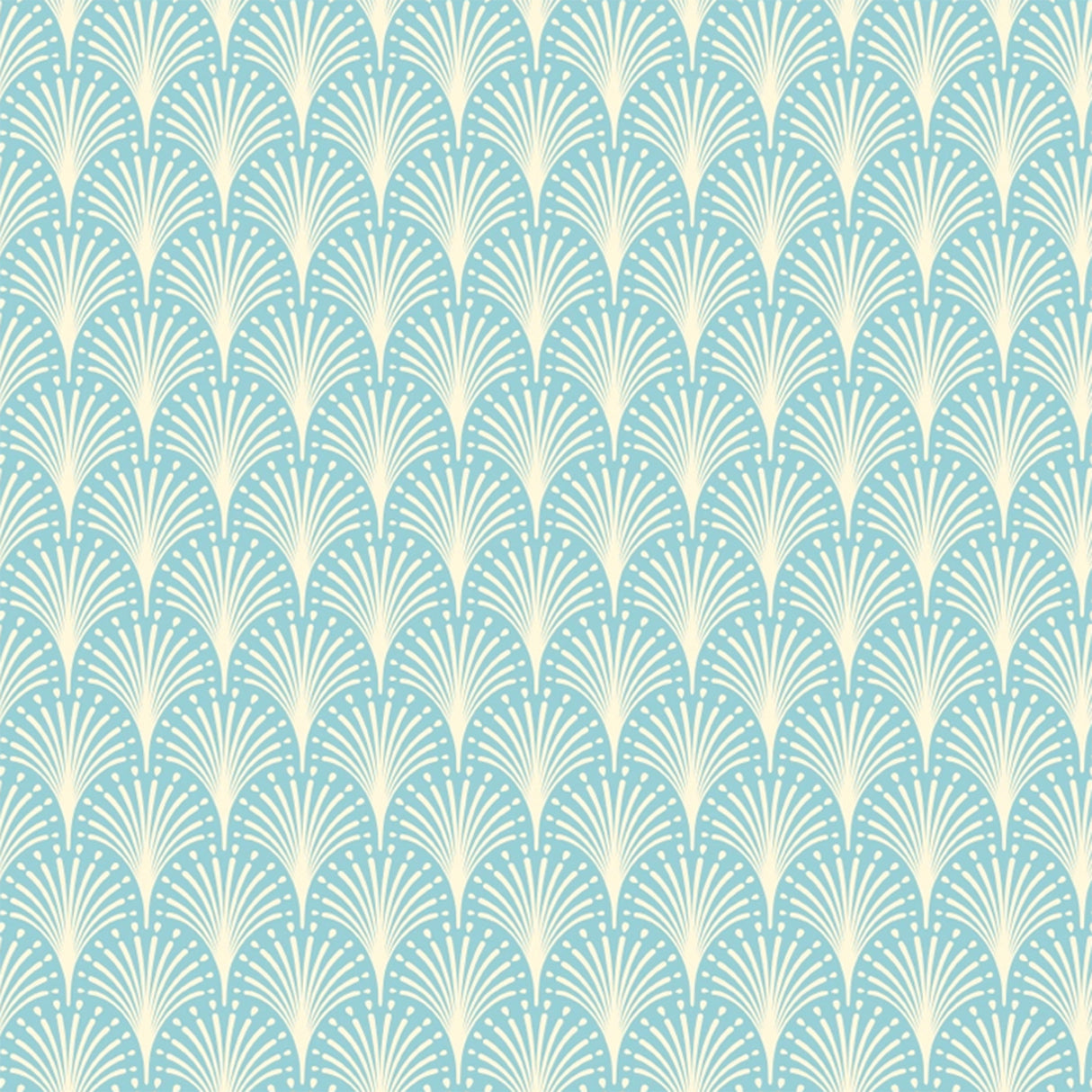 Patterned fabric with fan design on a blue background