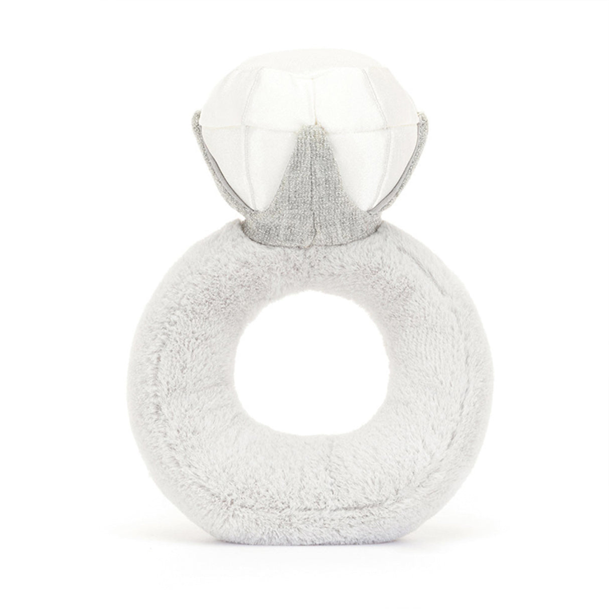 Jellycat Plush dimond ring shaped toy with a face on a white background