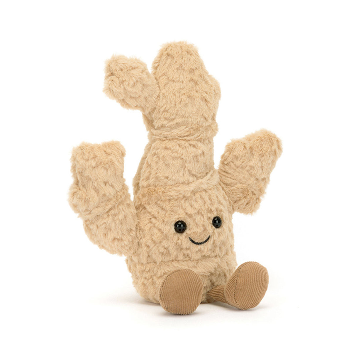 Plush toy shaped like a ginger root on a white background