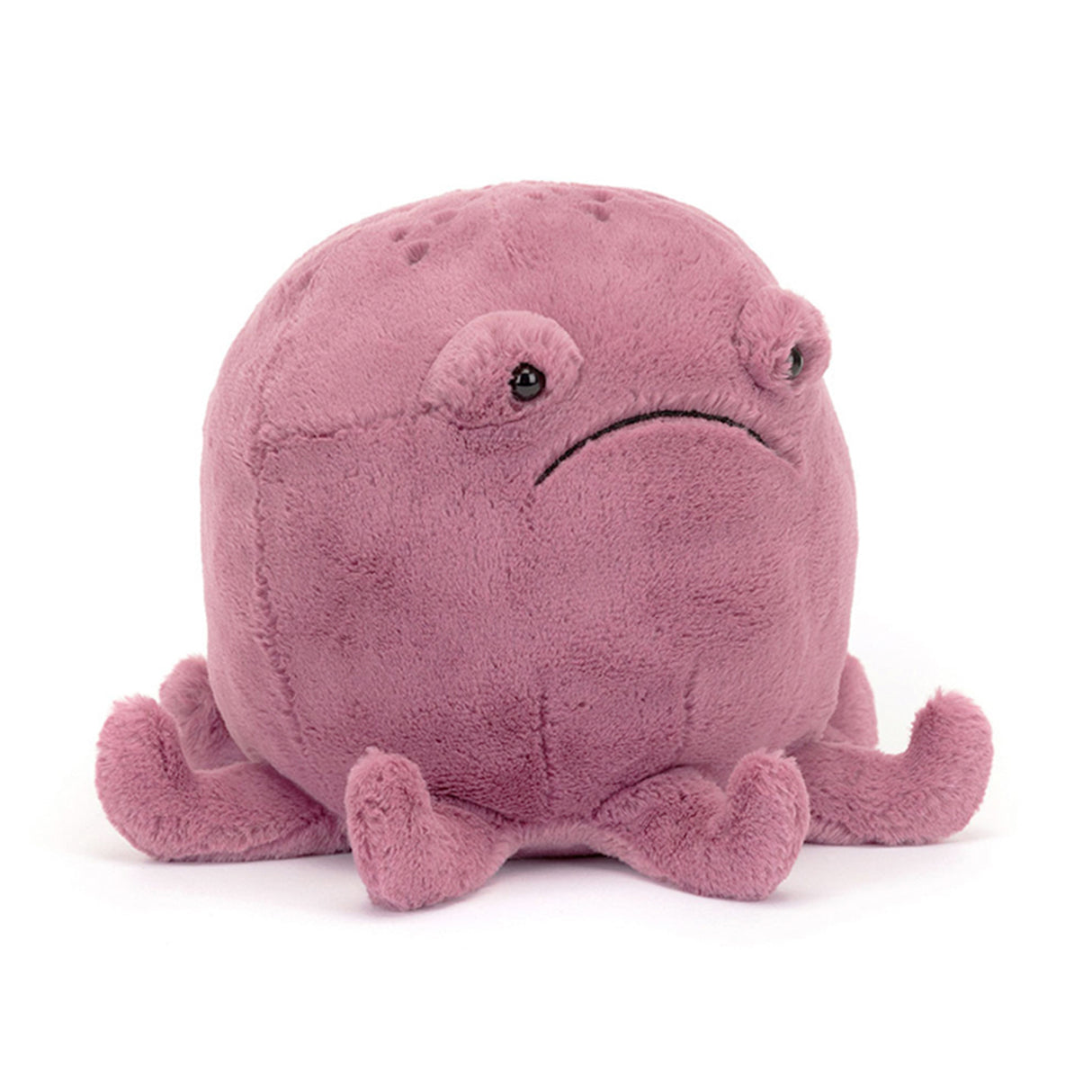 Plush toy resembling a purple octopus on a white background