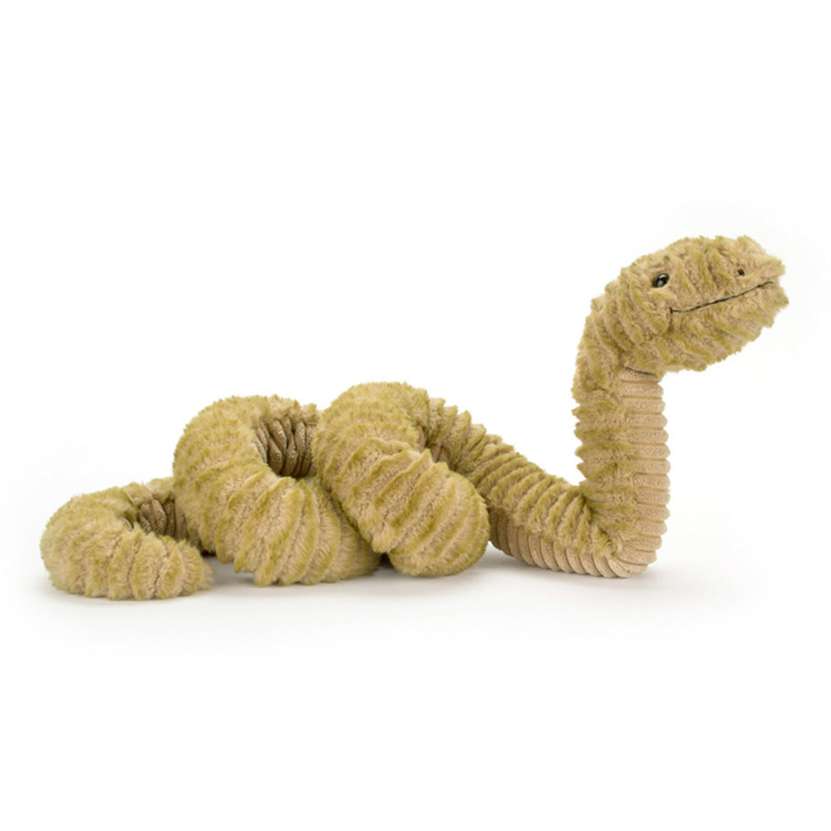 Plush snake toy on a white background
