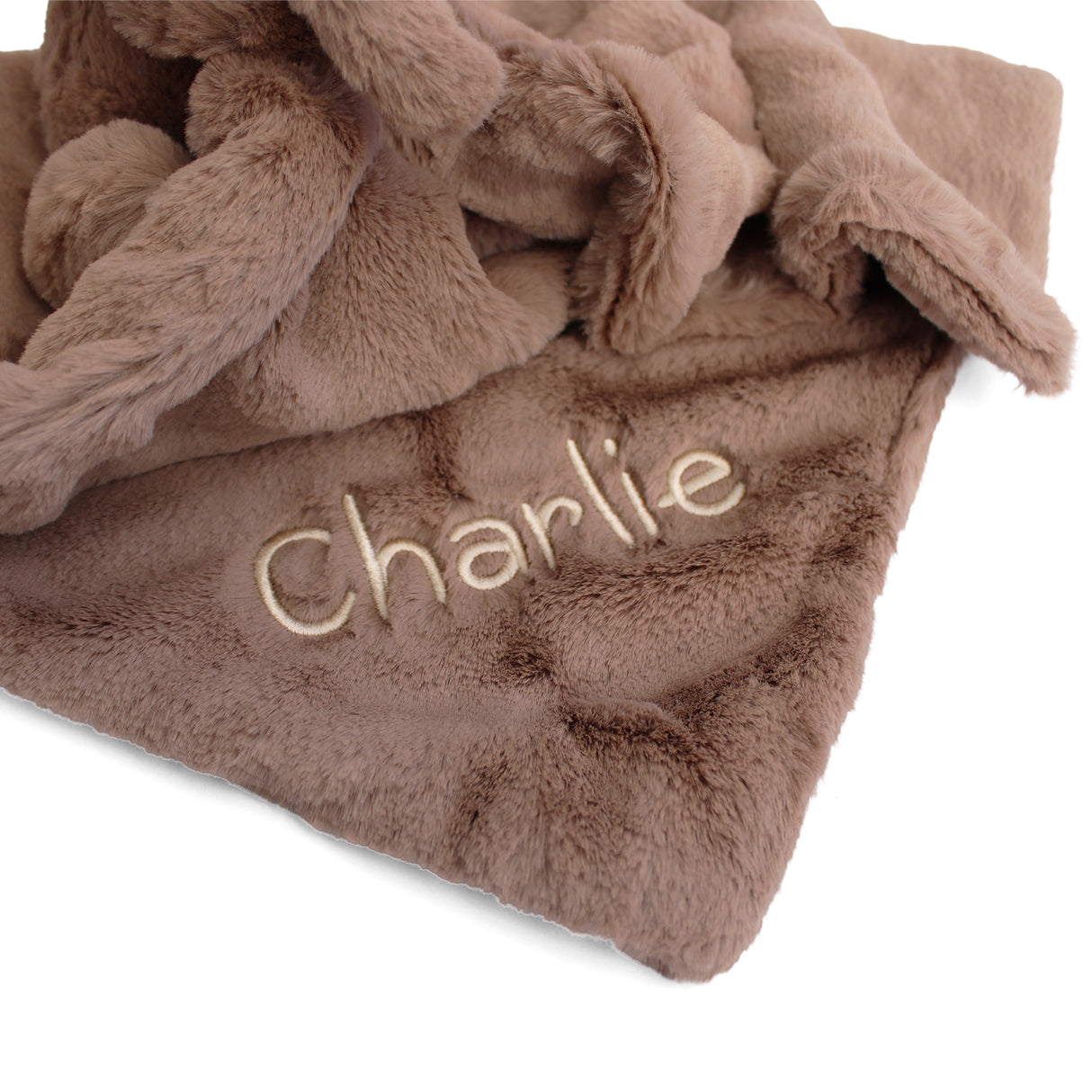 Brown plush blanket with personalised name embroidered