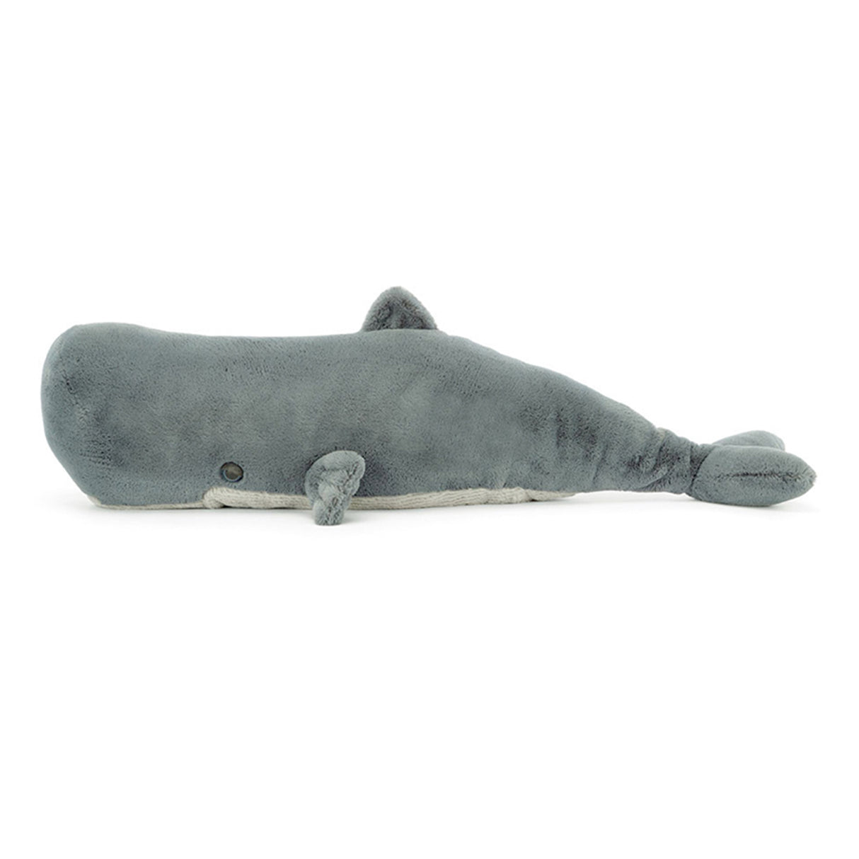 Jellycat Gray plush whale toy on a white background