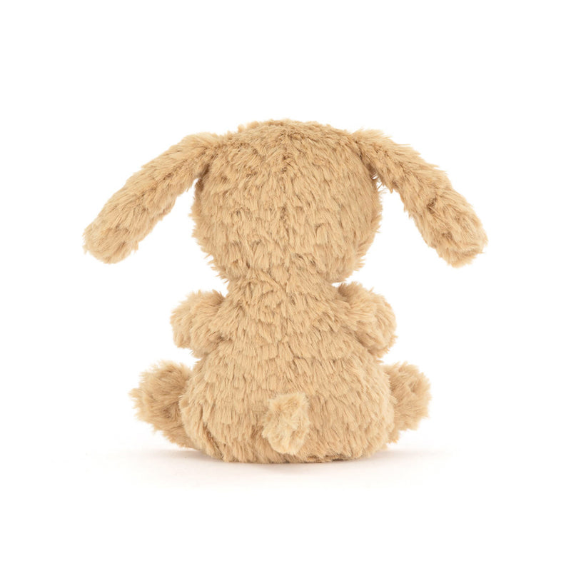 Tan coloured puppy plush soft toy from behind