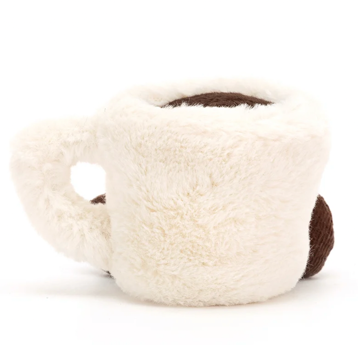 A plush toy designed to look like an espresso cup