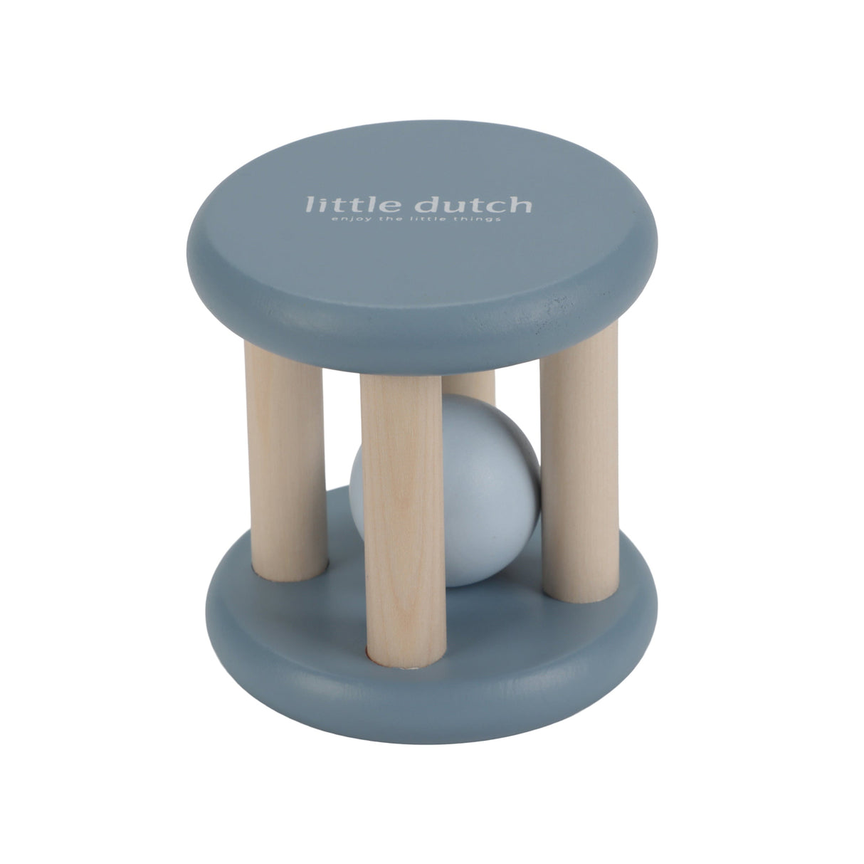 Wooden toy with blue top and base, featuring 'little dutch' brand on a white background.