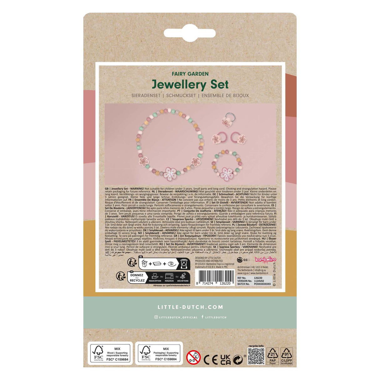 Packaging of a fairy garden jewellery set with product details and branding.