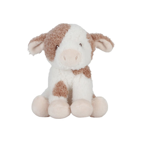 Little Dutch Plush toy cow with brown spots on a white background