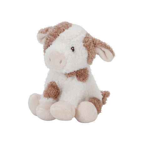Little Dutch Plush toy cow with brown spots on a white background