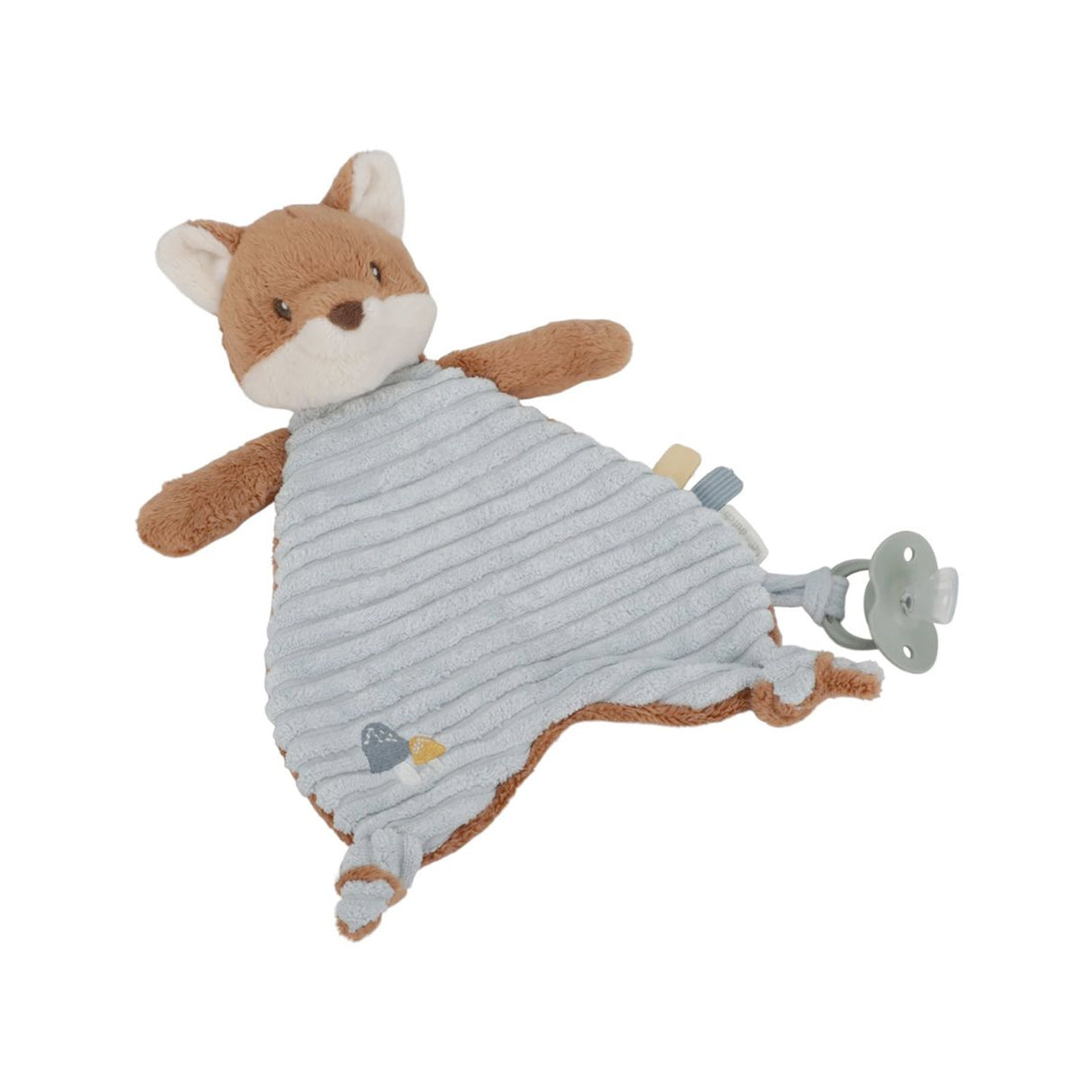Little Dutch Plush fox cuddle cloth toy with a dummy clip on a white background