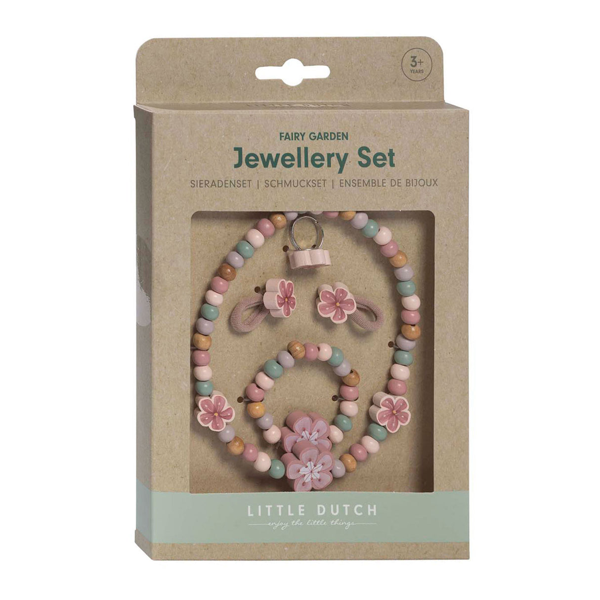 Wooden Jewelery set packaging with 'Little Dutch' branding on a white background