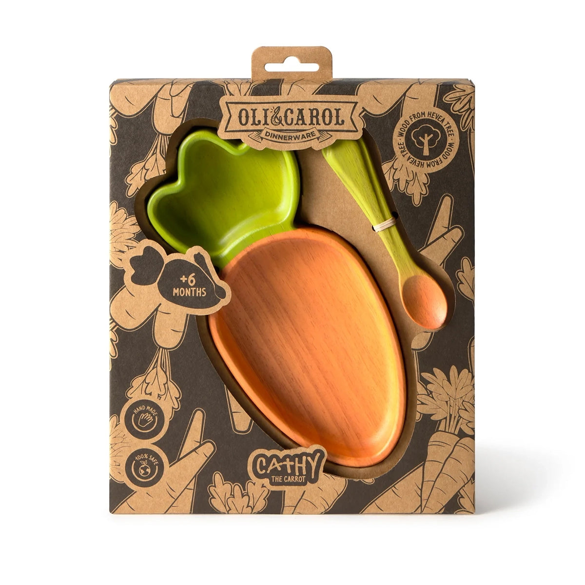 Oli & Carol Cathy the Carrot wooden plate and spoon set in card packaging