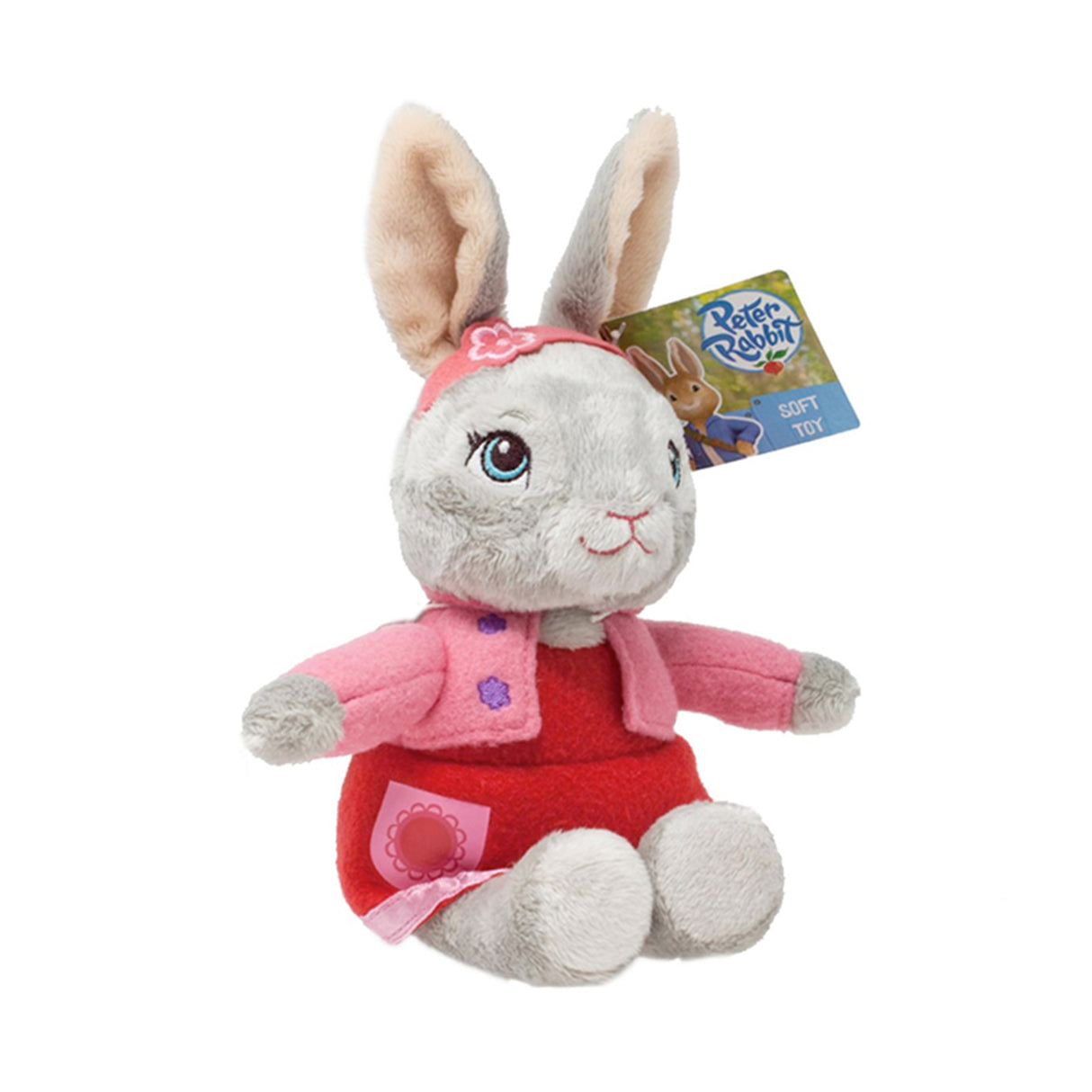 Plush toy of Lily Bobtail from the Peter Rabbit animated series, wearing a red and pink outfit.