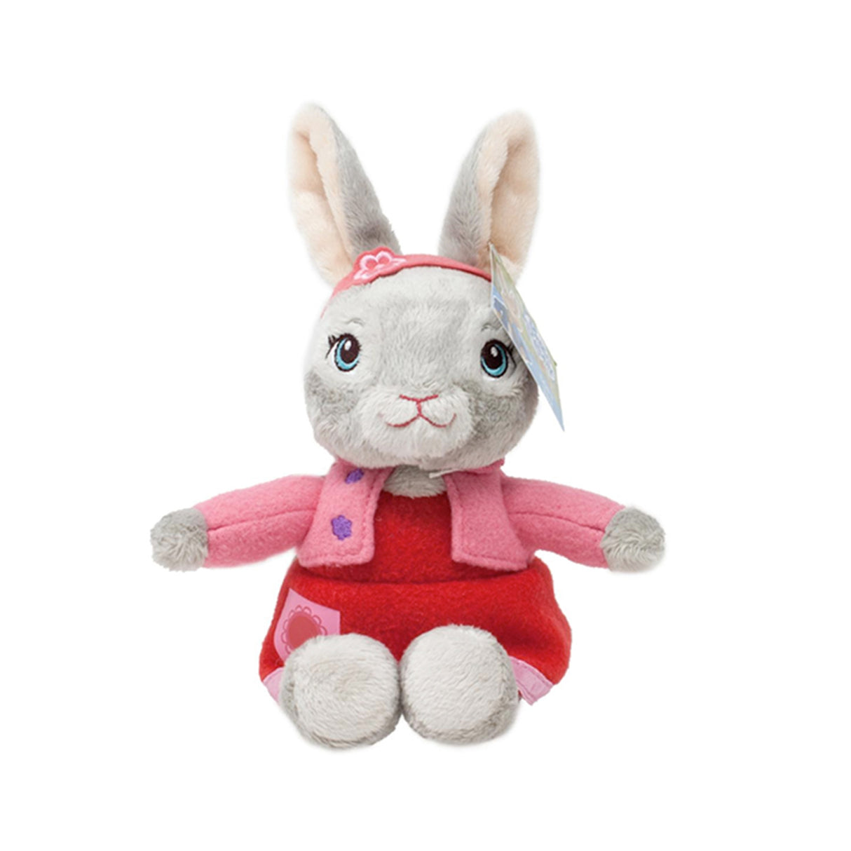 Lily Bobtail plush toy with bobble tail from the Peter Rabbit animated series, wearing a red and pink outfit.