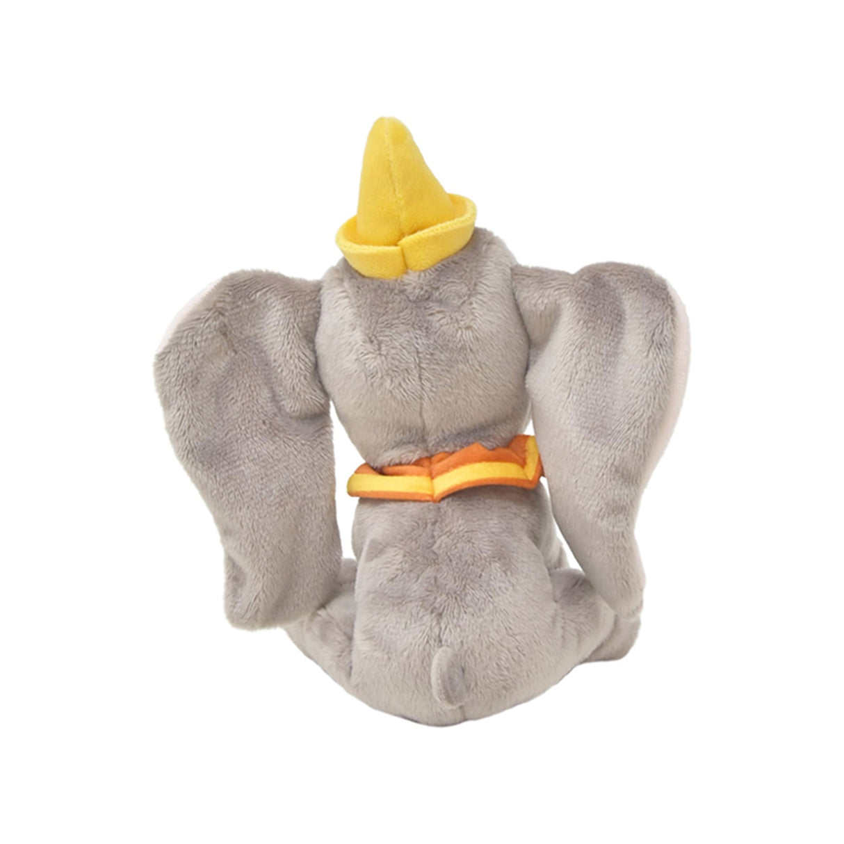 Plush toy elephant with a yellow hat on a white background