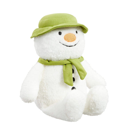 The snowman Musical toy with a green hat and scarf on a white background
