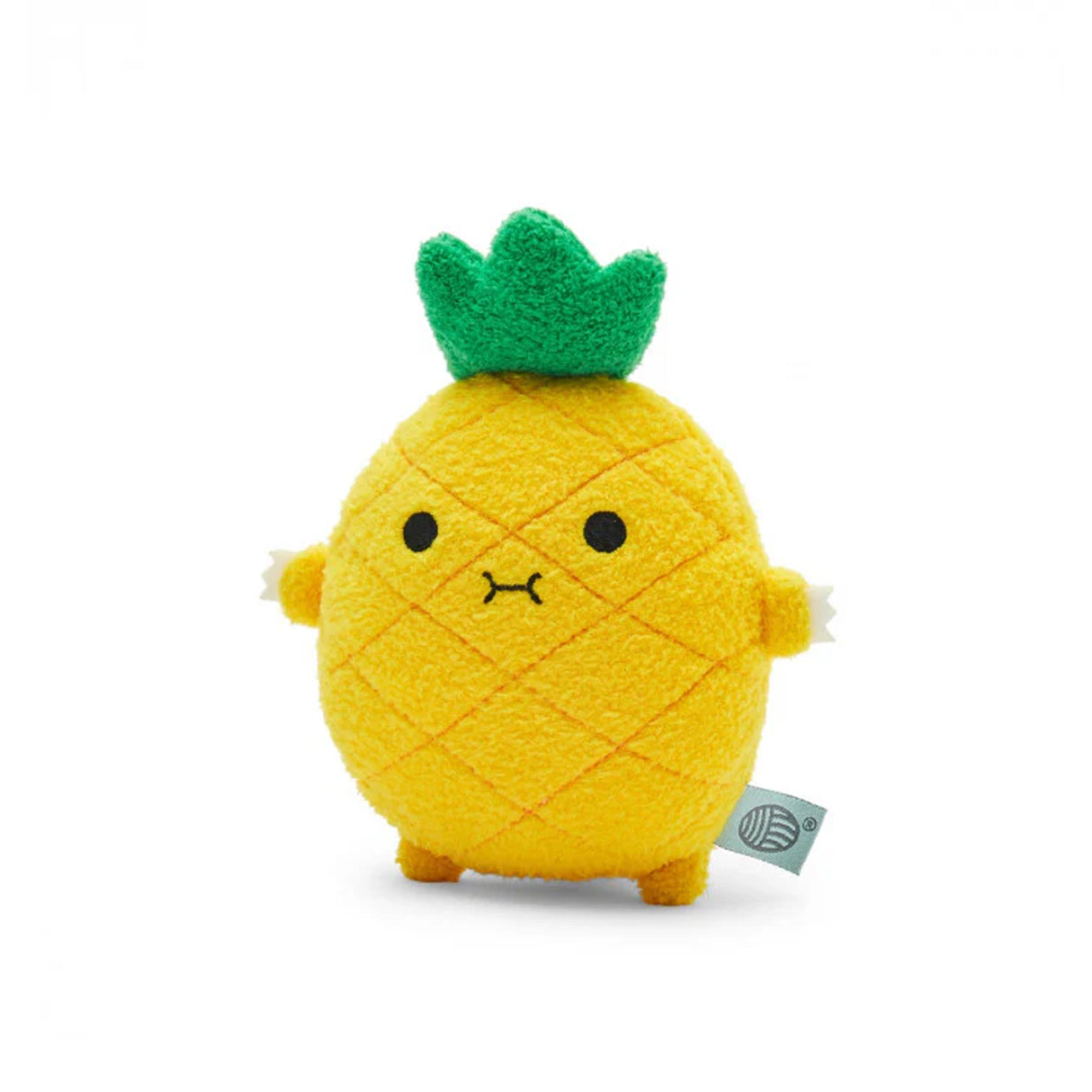 Plush pineapple toy with a smiley face on a white background