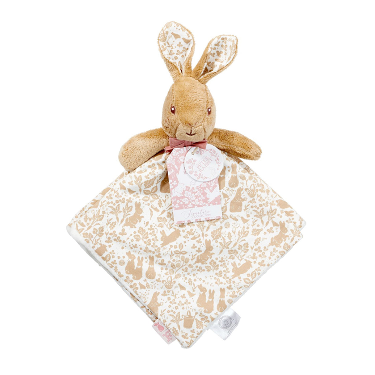Plush Flopsy bunny rabbit toy soother blanket on a white background