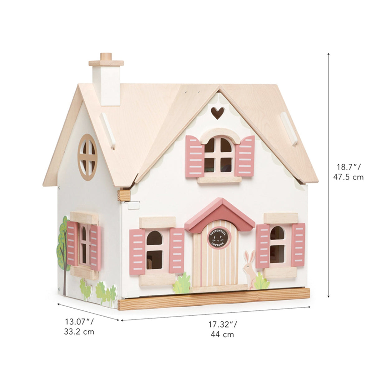 Small house-shaped birdhouse with dimensions on a white background