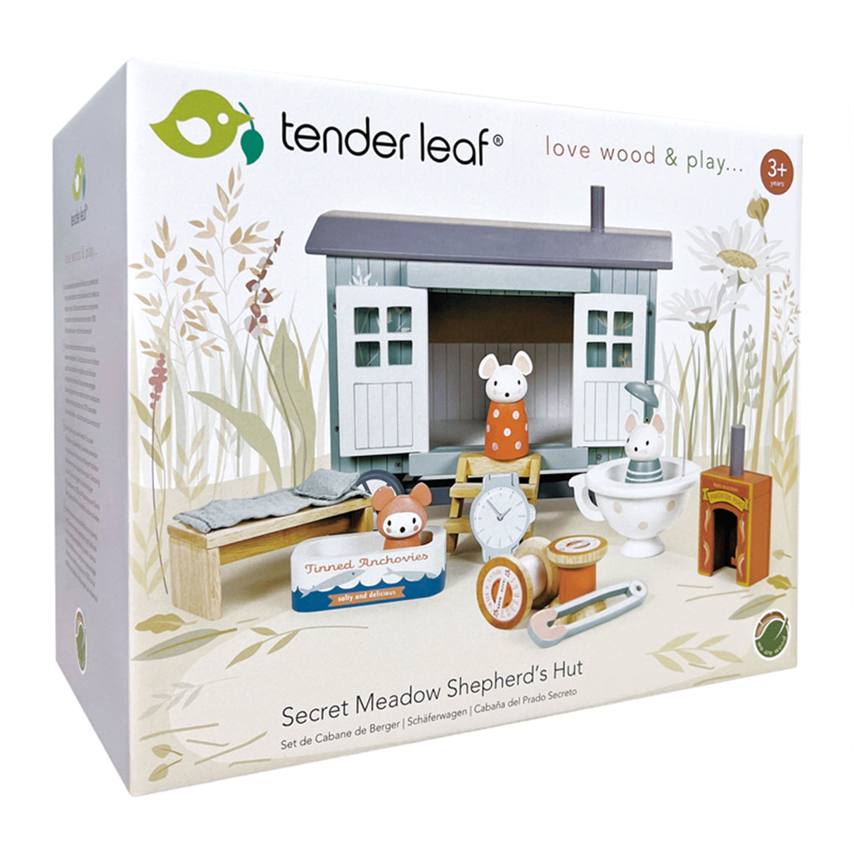 Tender Leaf Secret Meadow Shepherd's Hut toy set packaging on a white background