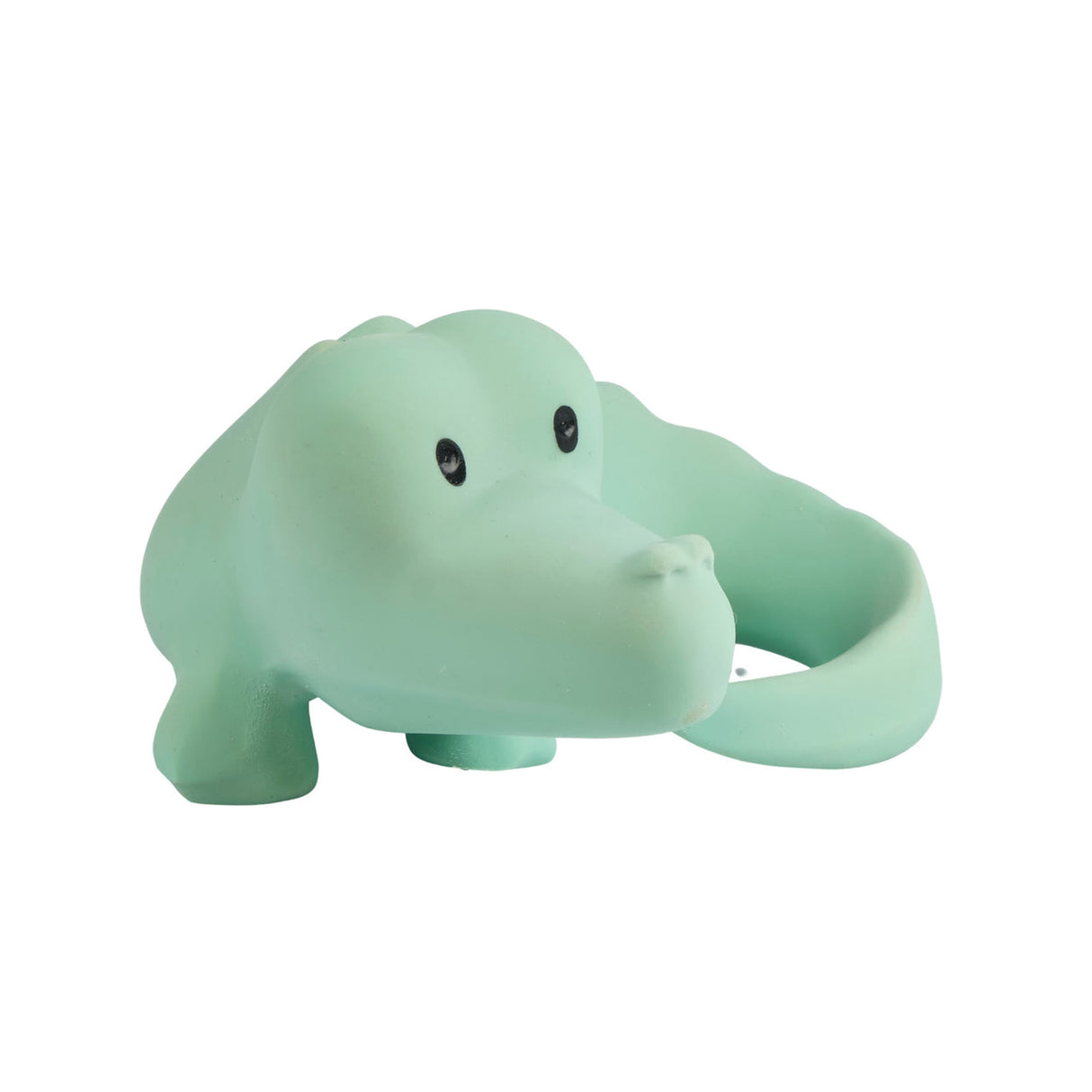 Light green rubber crocodile teether bath toy on a white background