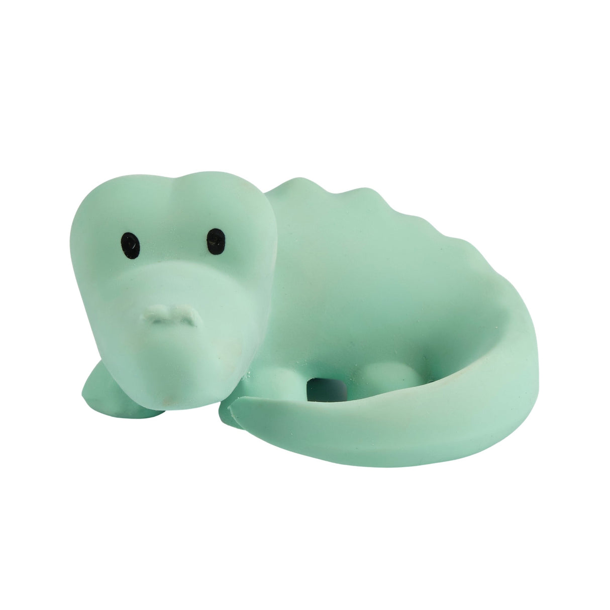 Light green rubber crocodile teether bath toy on a white background