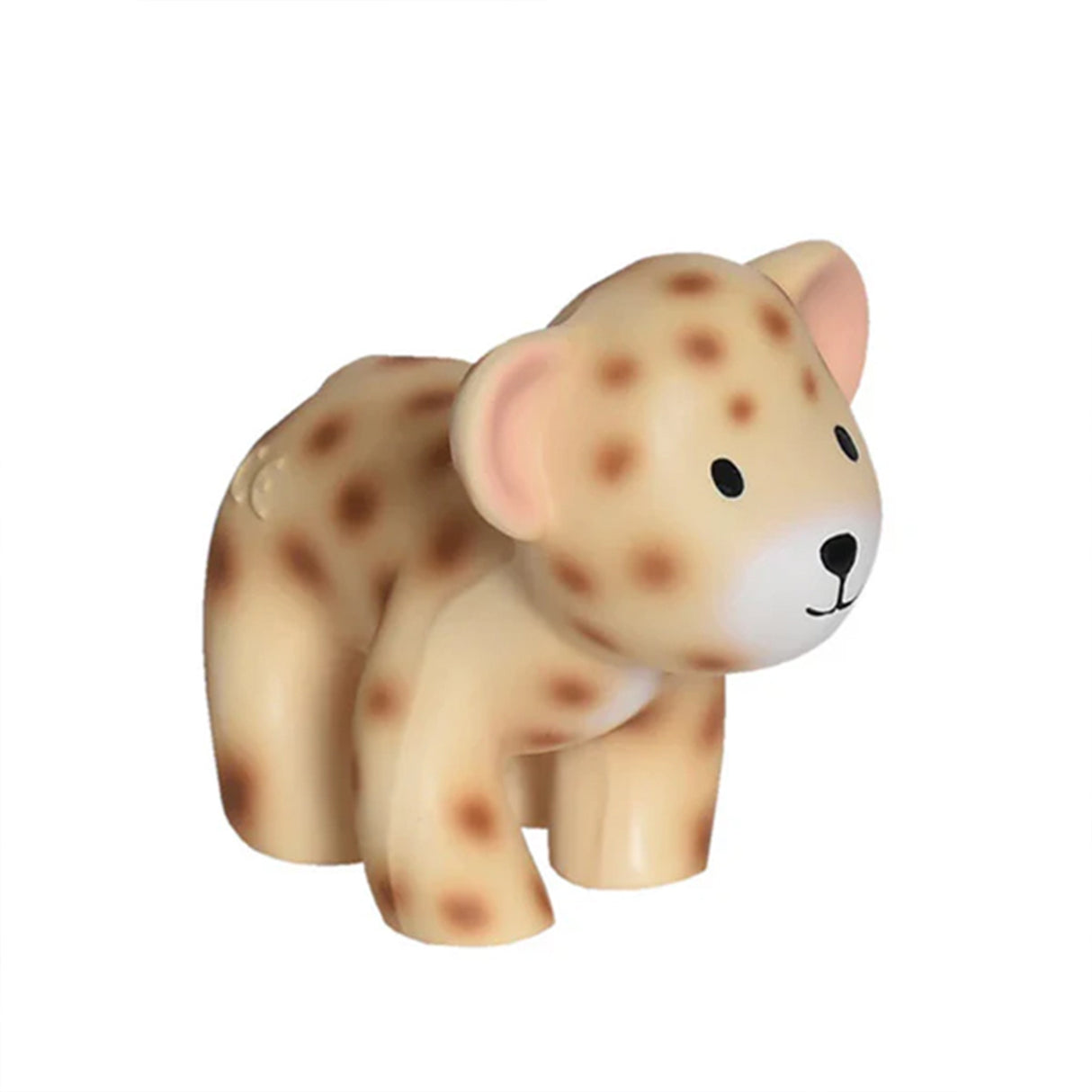 A leopard-patterned baby rubber teether toy inside
