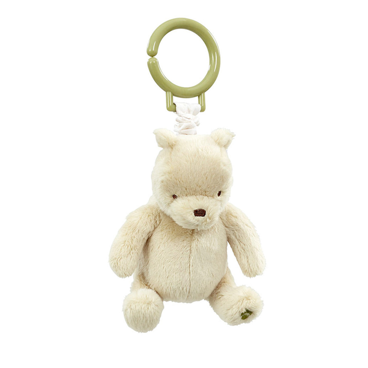 Plush Pooh Bear Jiggle with a green ring on a white background