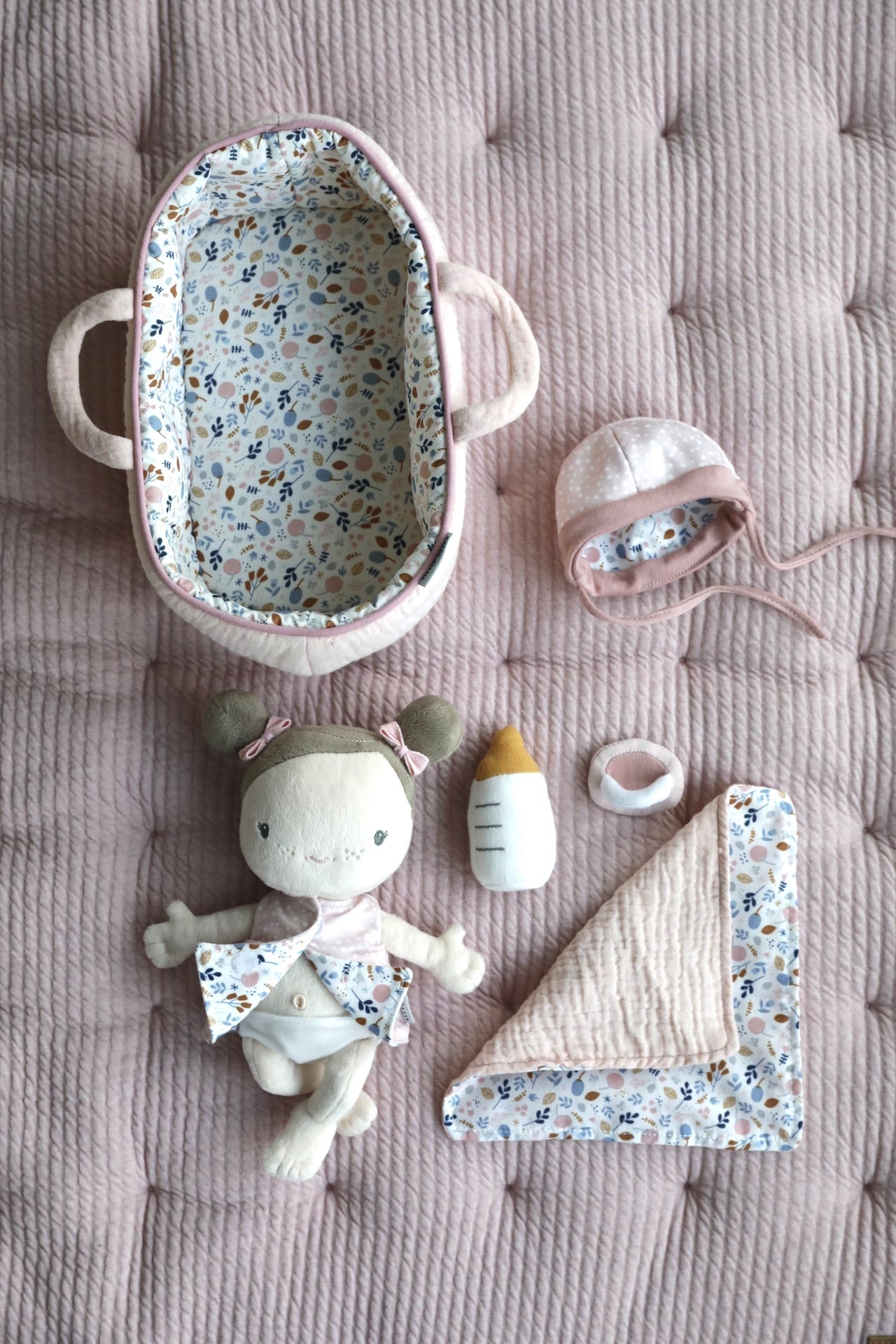 Baby Doll Rosa with Carry Basket, Blanket and Bottle - Personalised