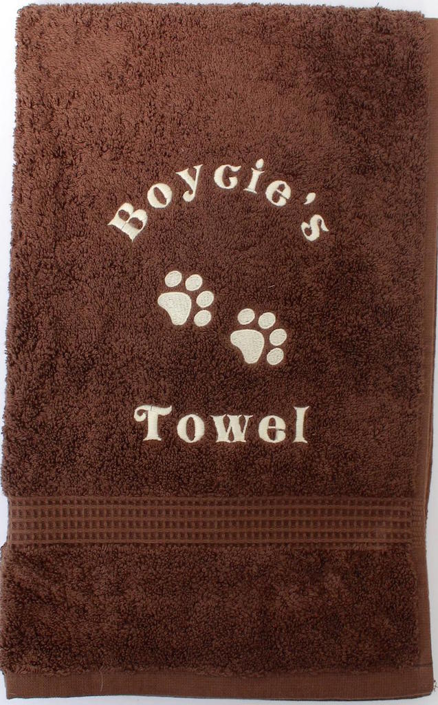 Medium size brown Personalised pet Cat Towel with name and paw prints