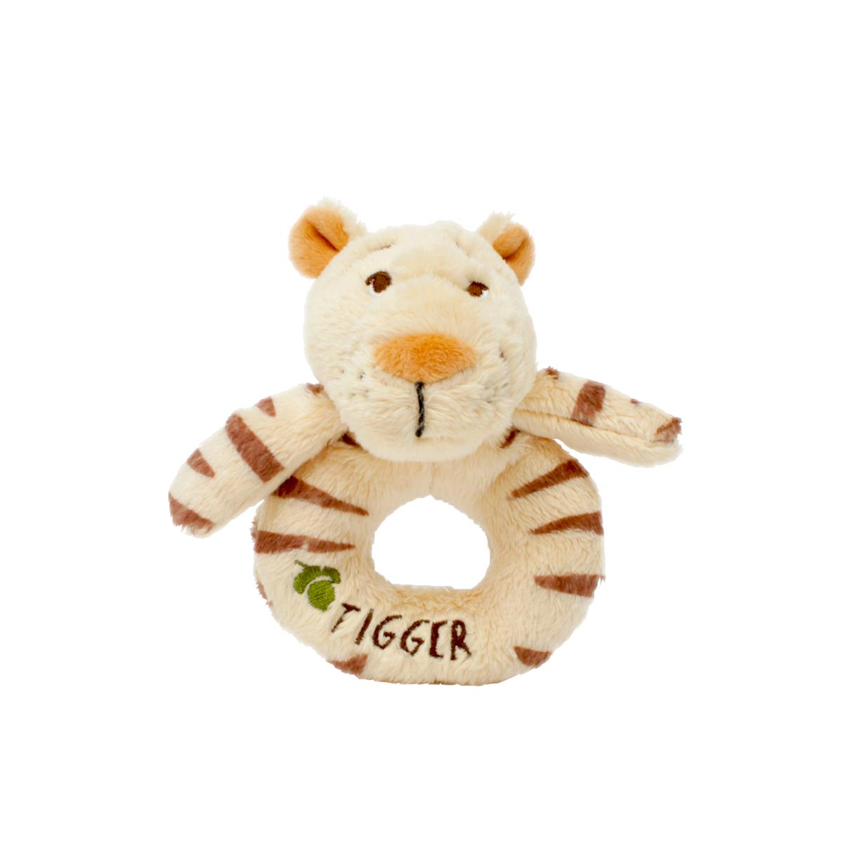 Hundred Acre Wood Tigger Ring Rattle for Christenings outside of packaging