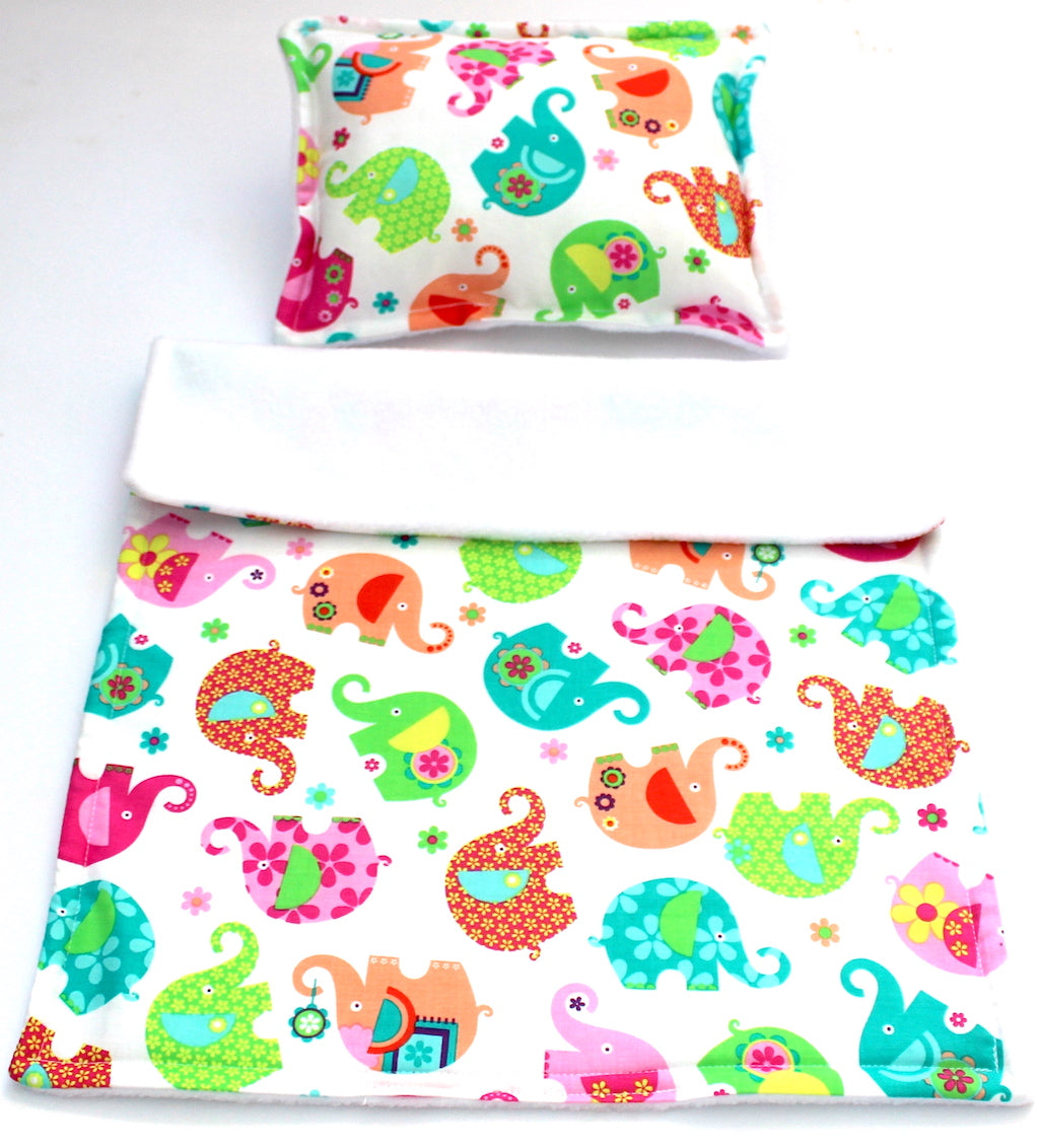 Dolls Cot Pram Blanket Set Elephant Print