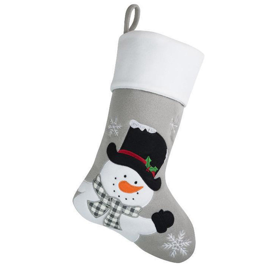 A personalised snowman Christmas Stocking with black top hat that can have a name embroidered