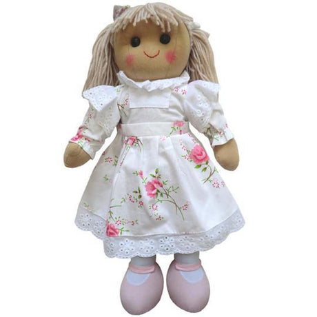 Powell Craft Rag Doll Rose Floral at 40cm tall with rosy cheeks and a happy smiling face
