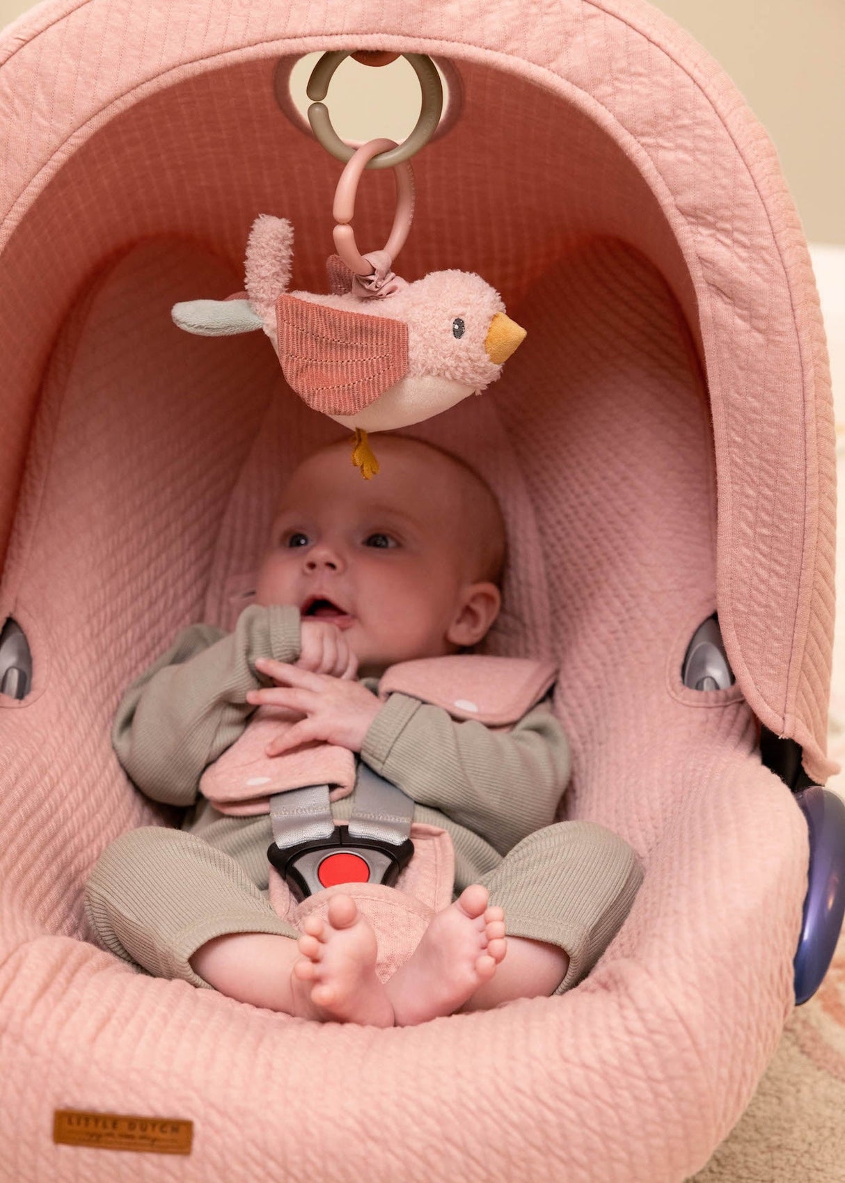 Little Dutch pull-string bird toy showing shaking motion feature