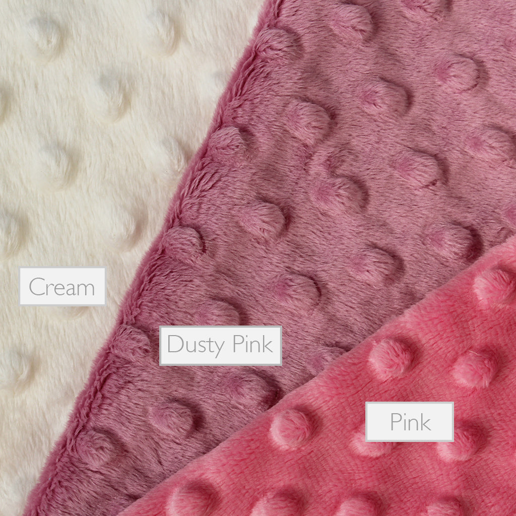 White, purple and pink selection of rear dimple material for personalised fox taggy