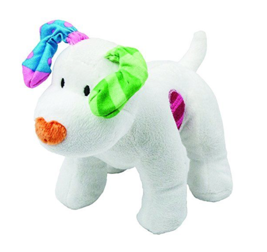 A smaller picture of a Rainbow Design Snowdog Bean Toy with yellow nose and green and blue ears