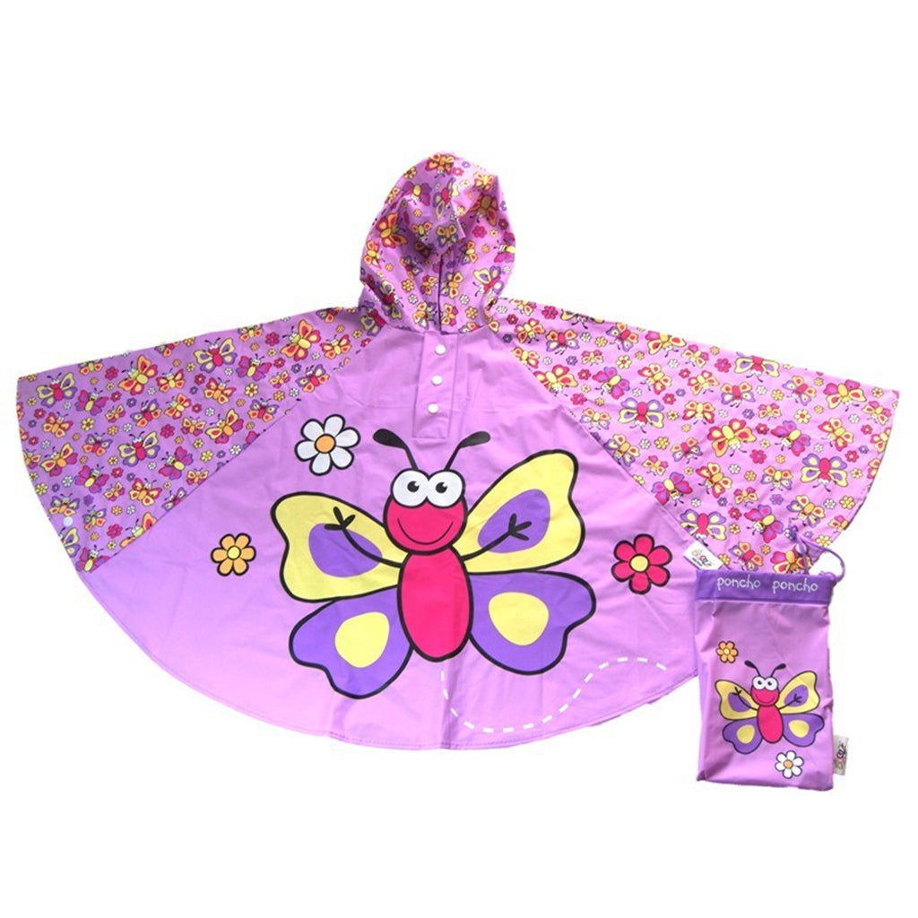 A great kid's Poncho for wet weather with Butterfly theme on the front