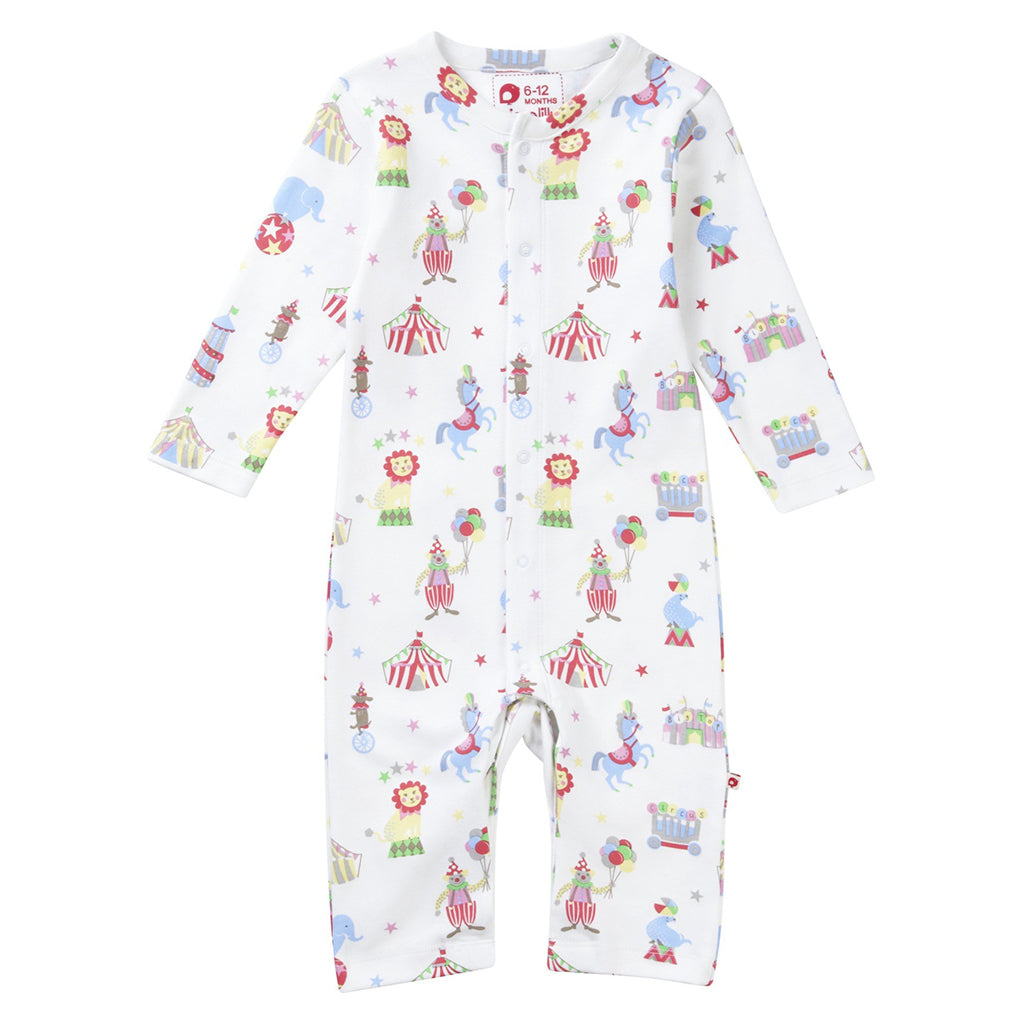 A gorgeous Retro Circus footless playsuit with circus design from Piccalilly.