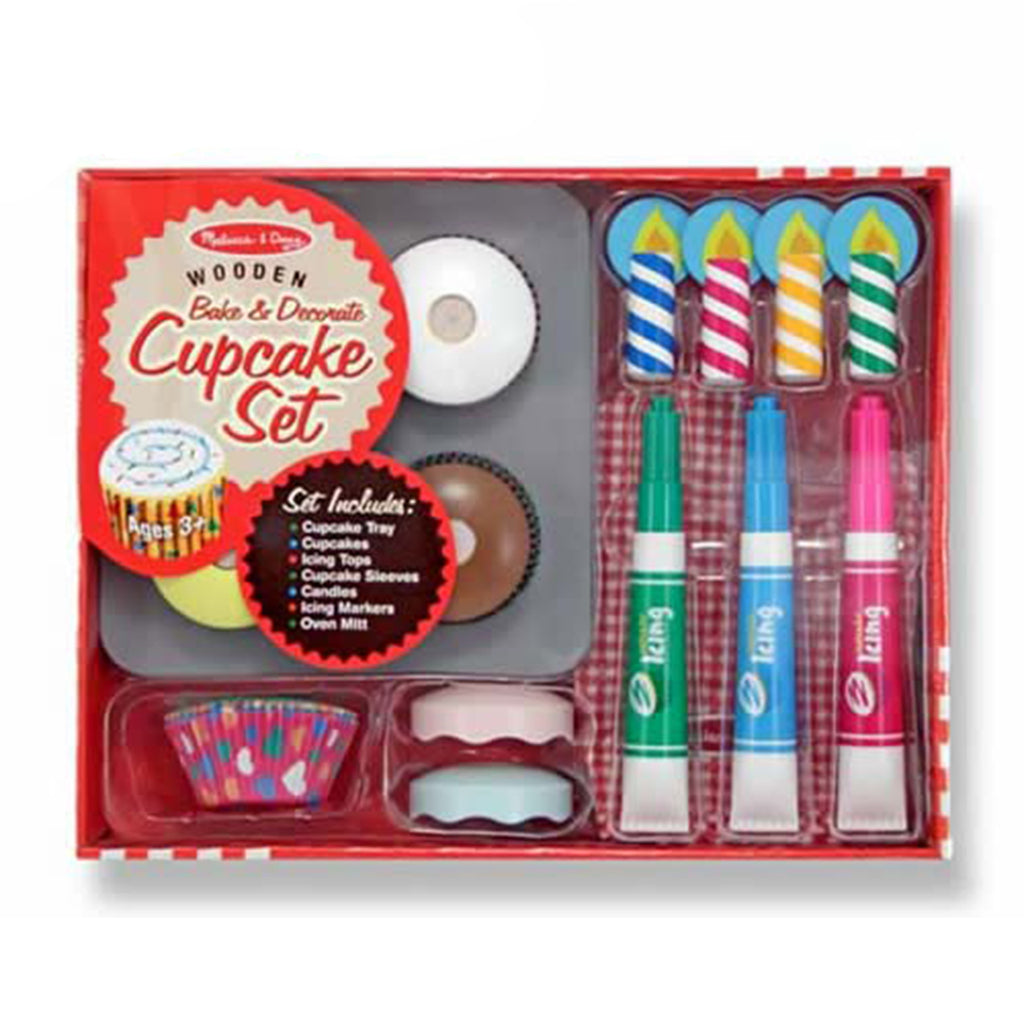 melissa and doug bake and decorate cupcake set with candles, oven mitt and washable pens