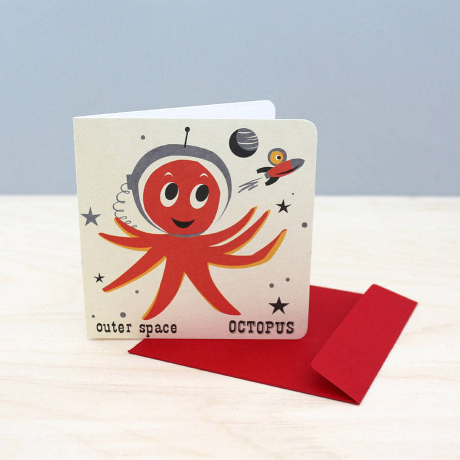 Noodoll retro style Octopus greetings card vintage style blank card