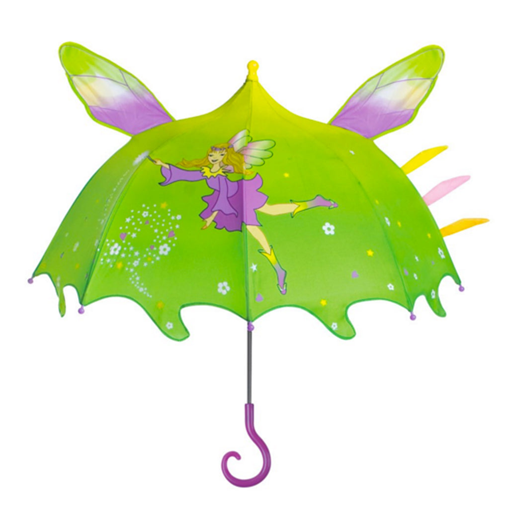 A fantastic Woodland Fairy Children's Green Umbrella from the Kidorable Collection with a fairy on the front